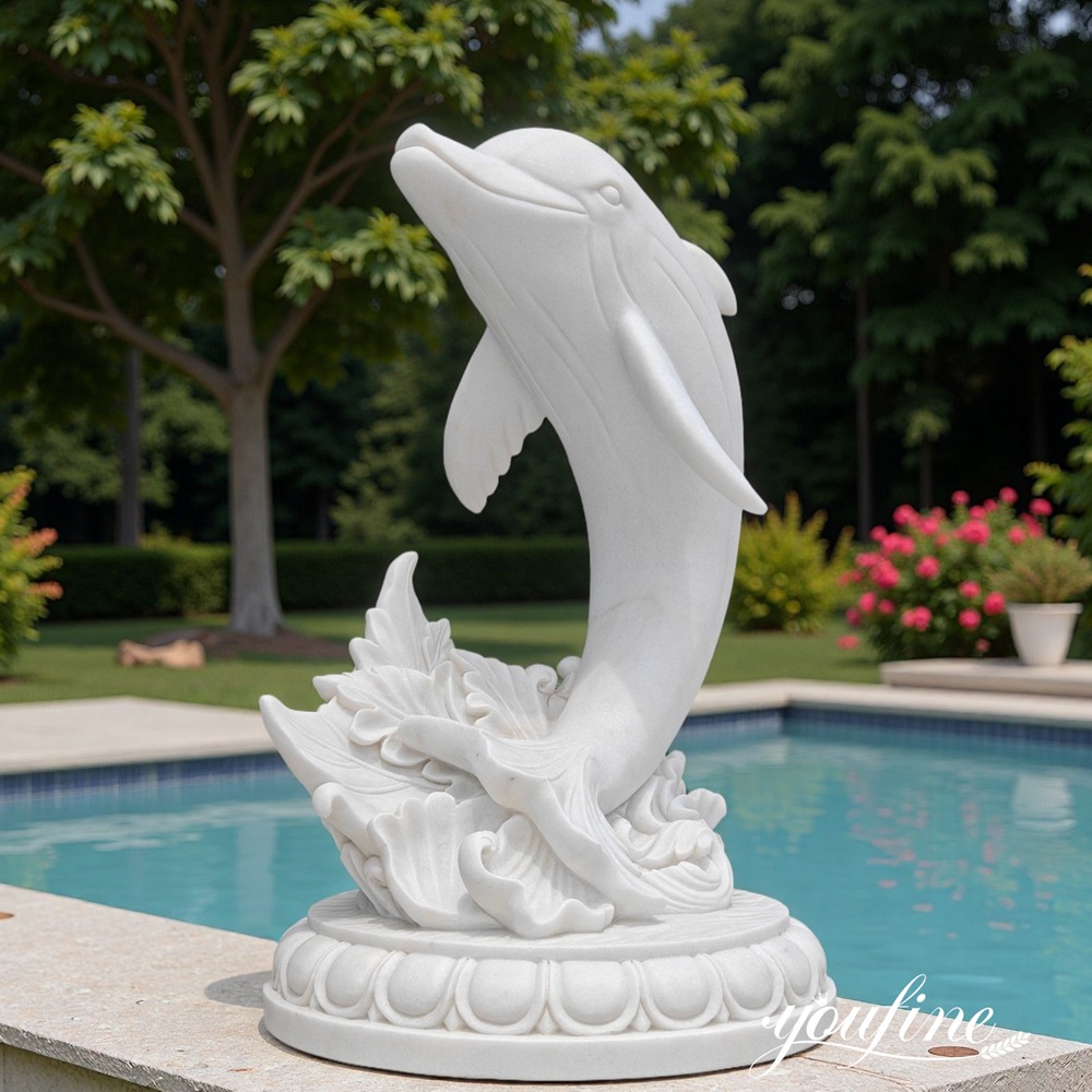 Outdoor Garden Decor Marble Dolphin Statue