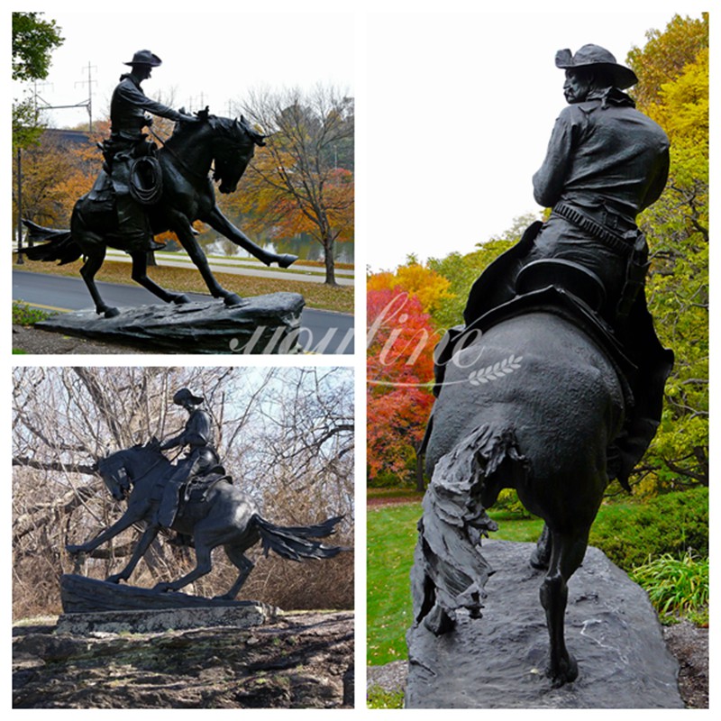 Outdoor Life Size Bronze Cowboy on Horse Statue Details