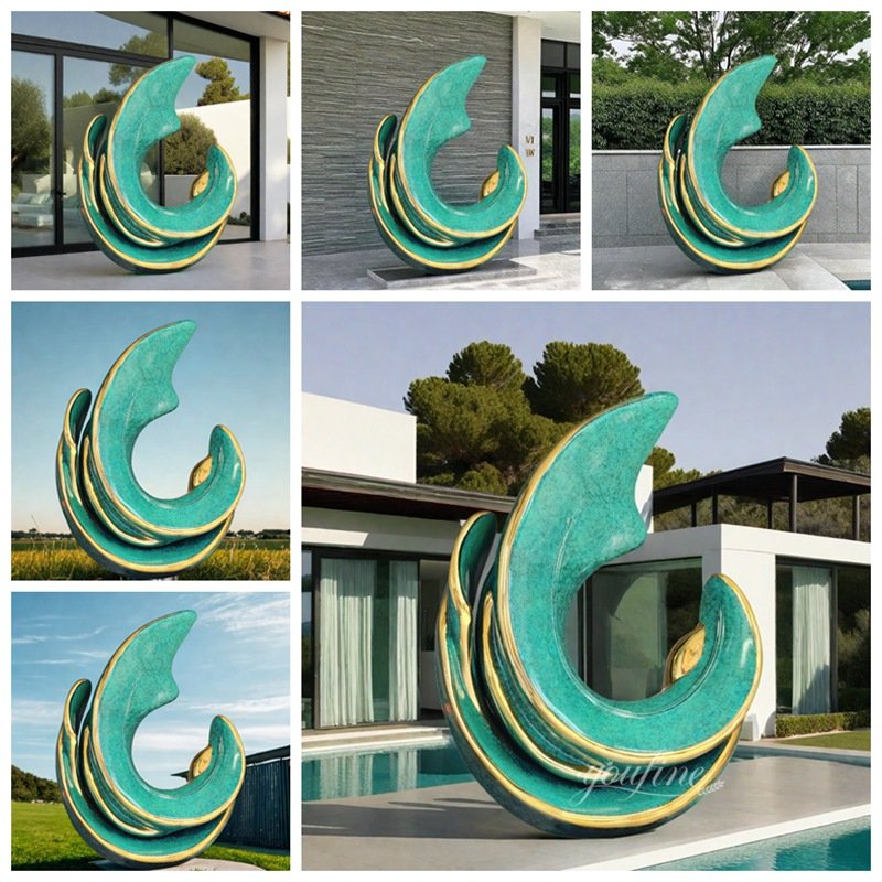 Outdoor Luxury Circular Green Metal Sculpture Application Scenes