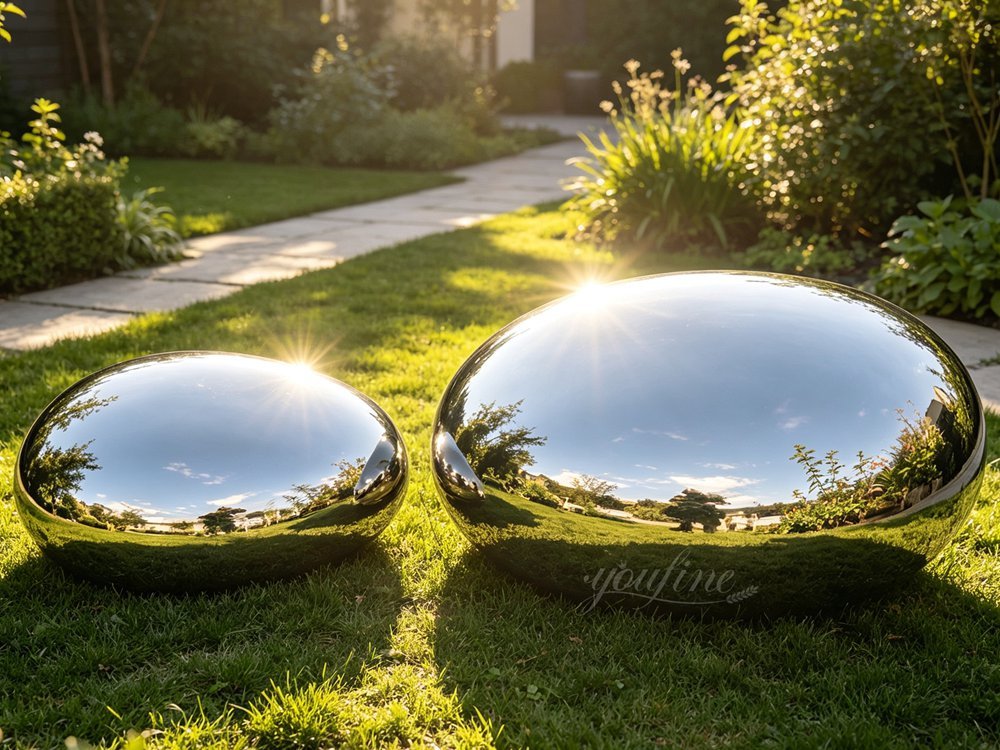 Outdoor Mirror Polished Stainless Steel Pebble Sculptures