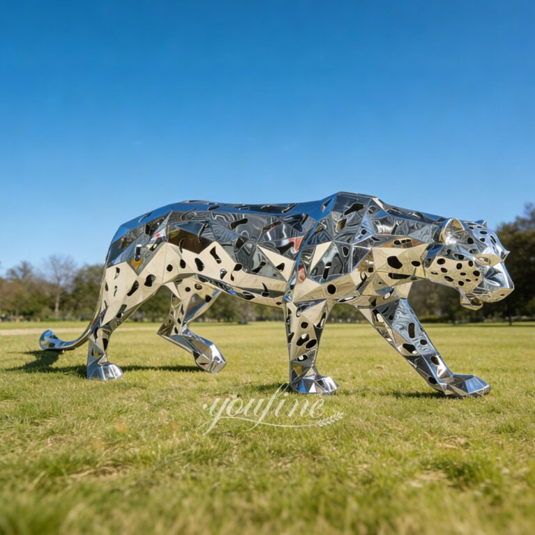 Outdoor Openwork Geometric Metal Leopard Statue