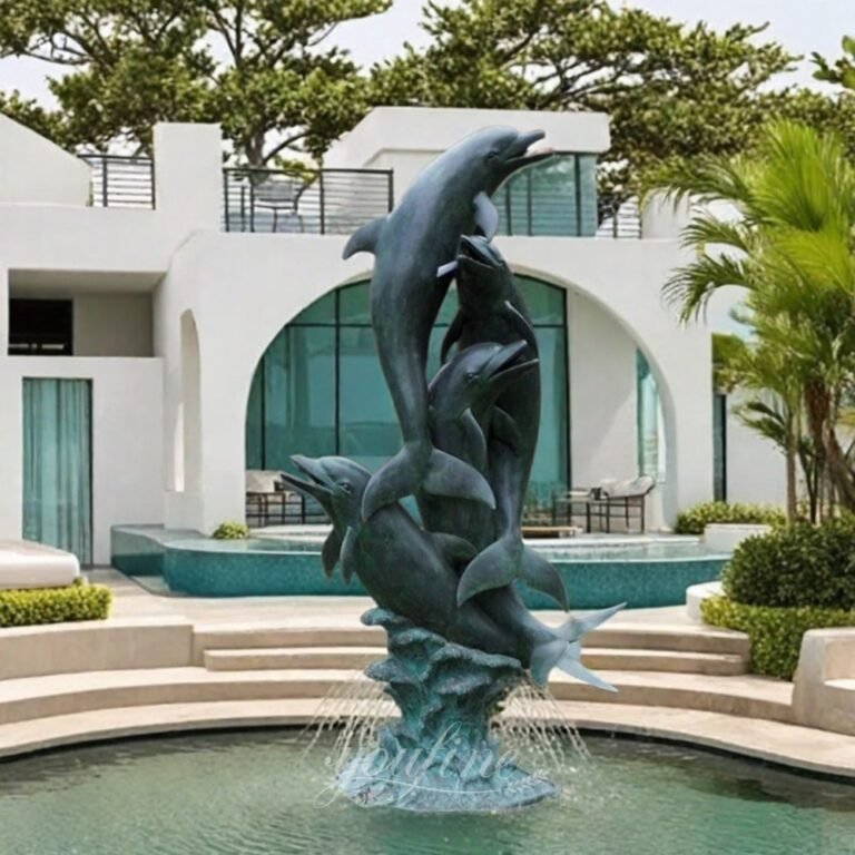 Outdoor Pool Decor Five Bronze Dolphin Sculptures Water Fountain