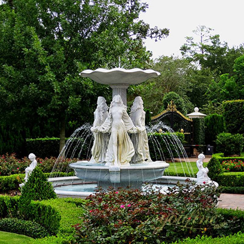Outdoor large garden white stone water fountain with woman statue for sale MOKK-30