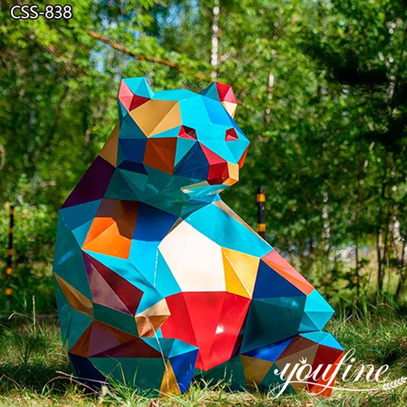 Painted Geometric Stainless Steel Animal Sculpture in Stock