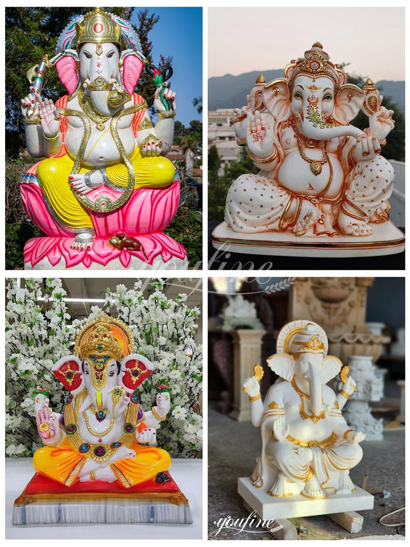 Painted Marble Ganesh Statues