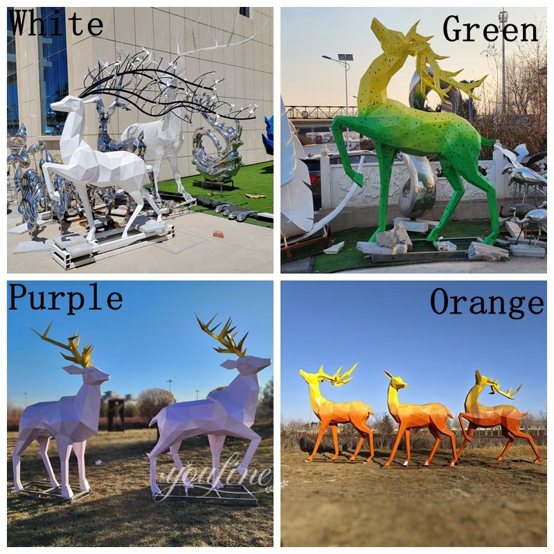 Painting Stainless Steel Geometric Deer Sculptures