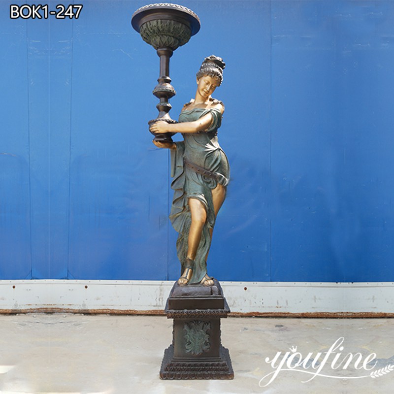 Patina Bronze Lady Statue Lamp Outdoor Decor for Sale BOK1-247
