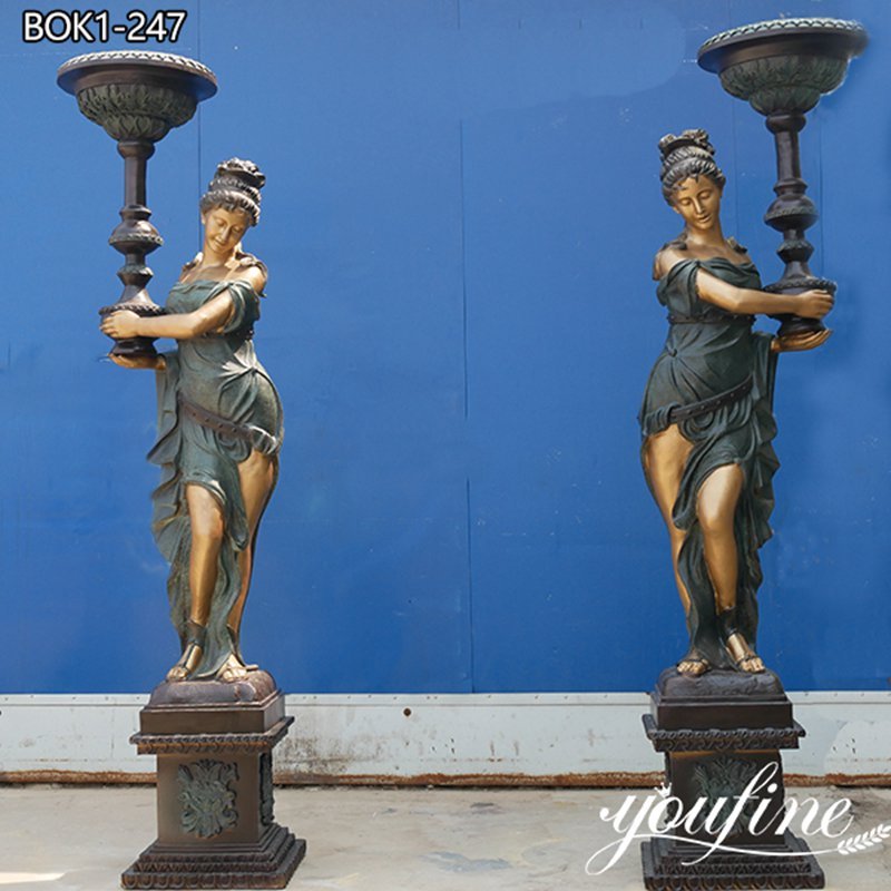 Patina Bronze Lady Statue Lamp Outdoor Decor for Sale BOK1-247