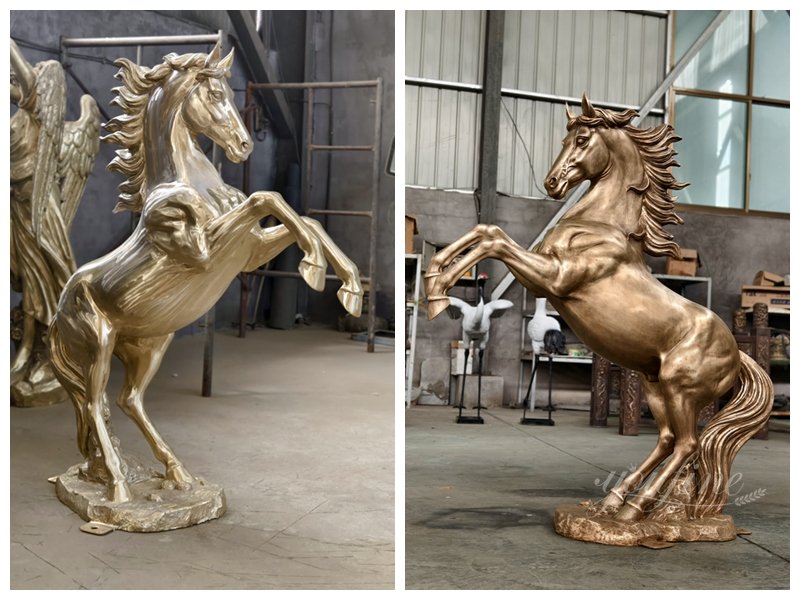 Polished Bronze Horse Jumping Statue