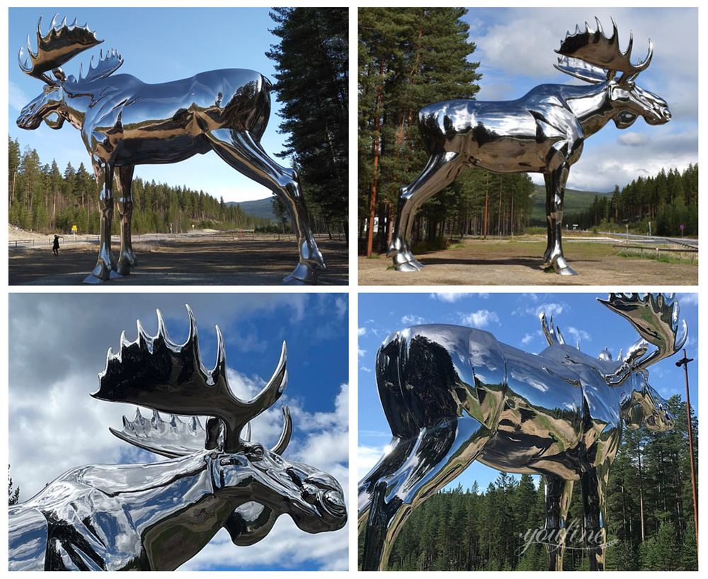Polished Large Outdoor Metal Moose Sculpture Details