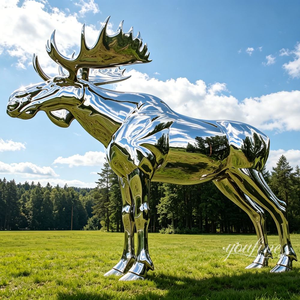 Polished Large Outdoor Metal Moose Sculpture for Forest Park