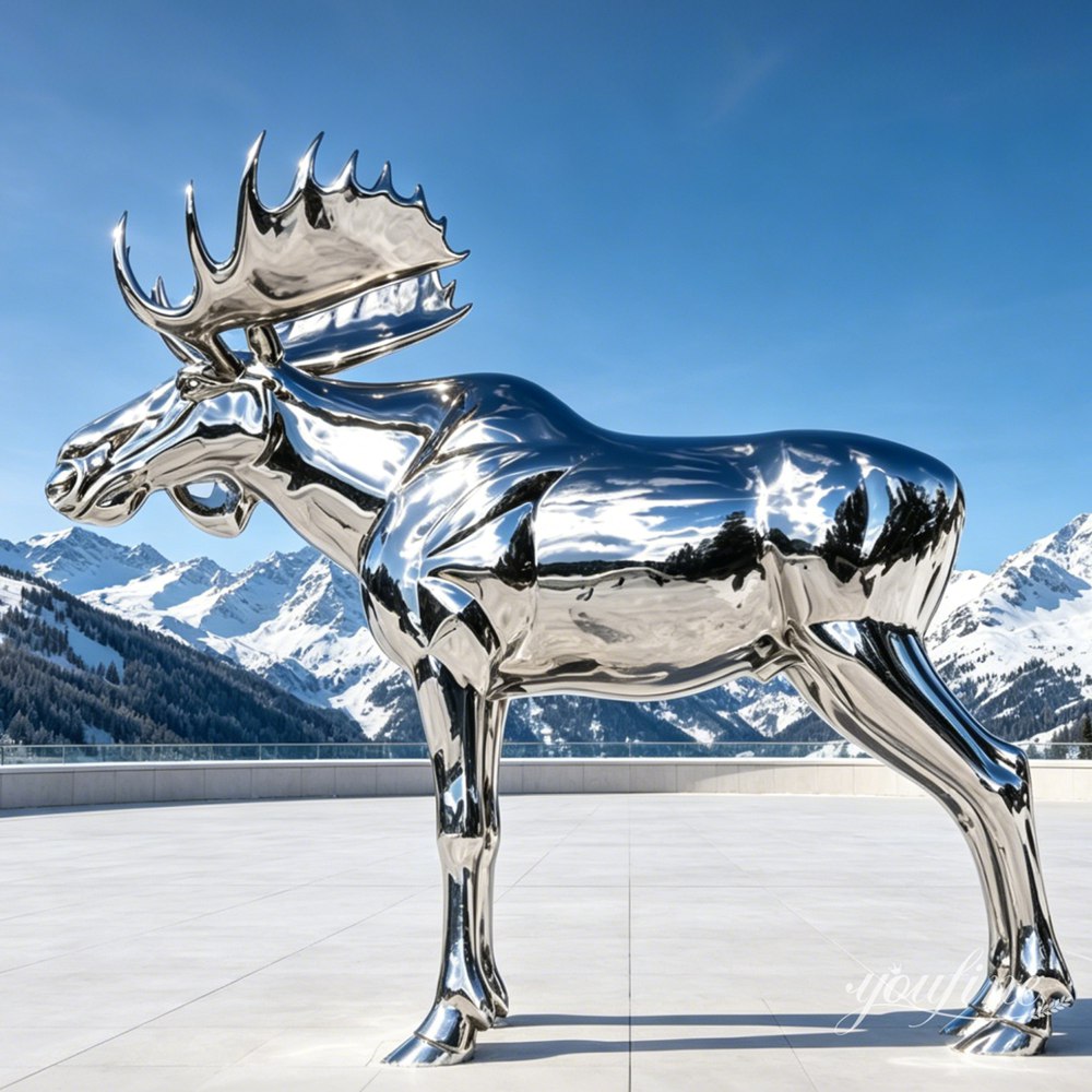 Polished Large Outdoor Metal Moose Sculpture for Snow Resort