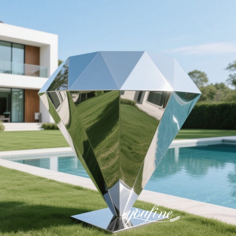 Modern Polished Stainless Steel Diamond Sculpture for Poolside Decor