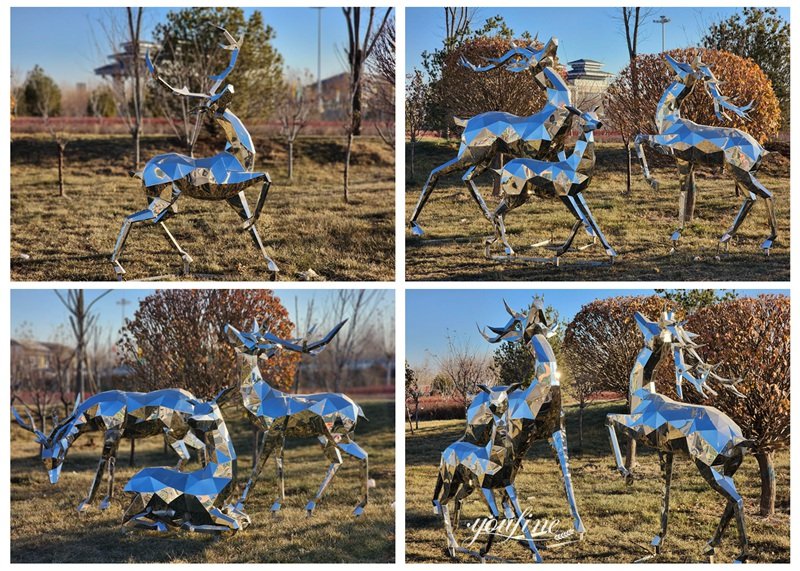 Polished Stainless Steel Geometric Deer Sculptures