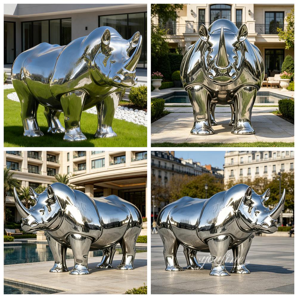 Polished Stainless Steel Large Rhino Statue Applications