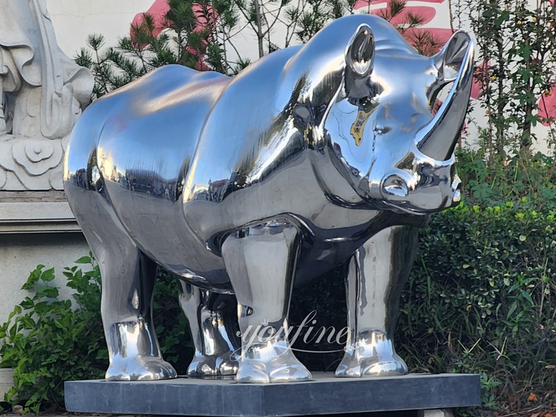 Polished Stainless Steel Metal Rhino Sculpture