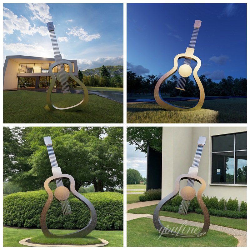 Polished Stainless Steel Outdoor Guitar Sculpture Application Scenes