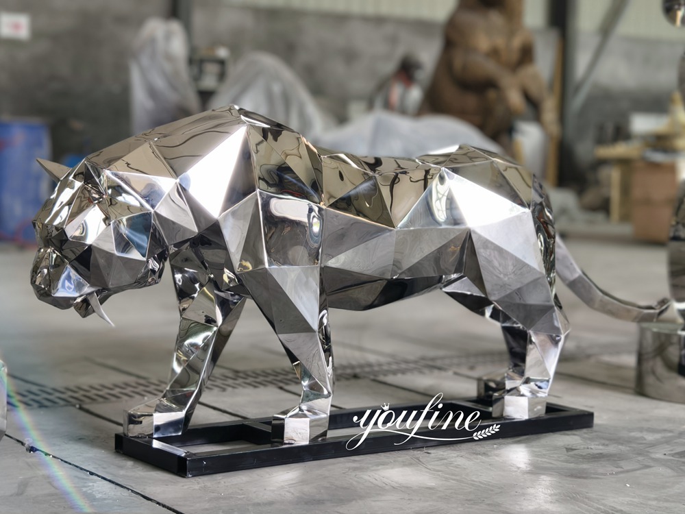 Polished Stainless Steel Saber Tooth Tiger Statue