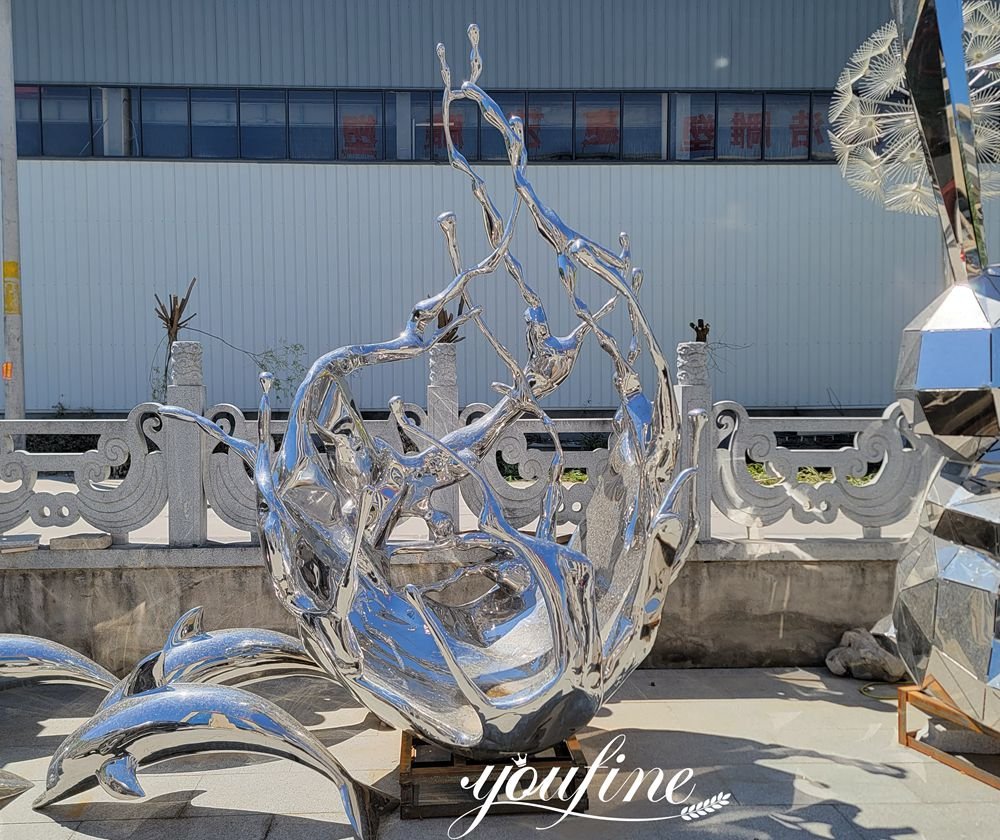Polished Stainless Steel Wave Sculpture