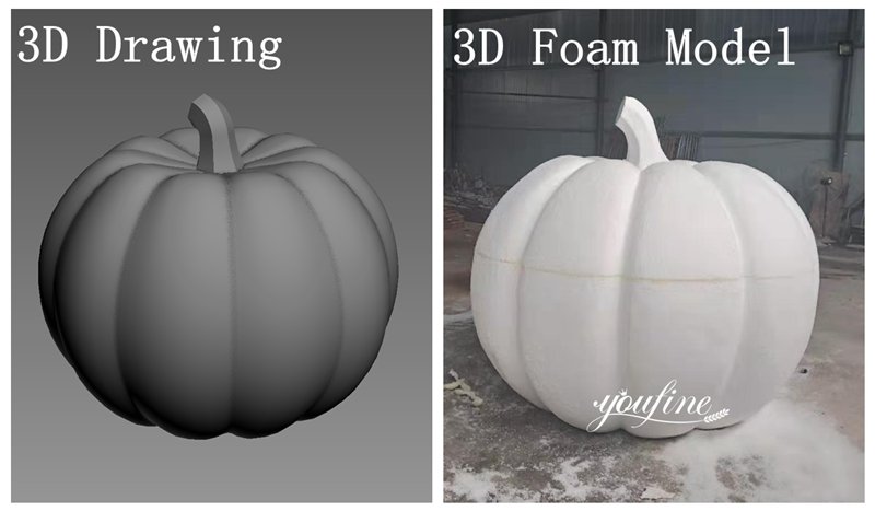 Pumpkin sculpture 3D drawing and foam model