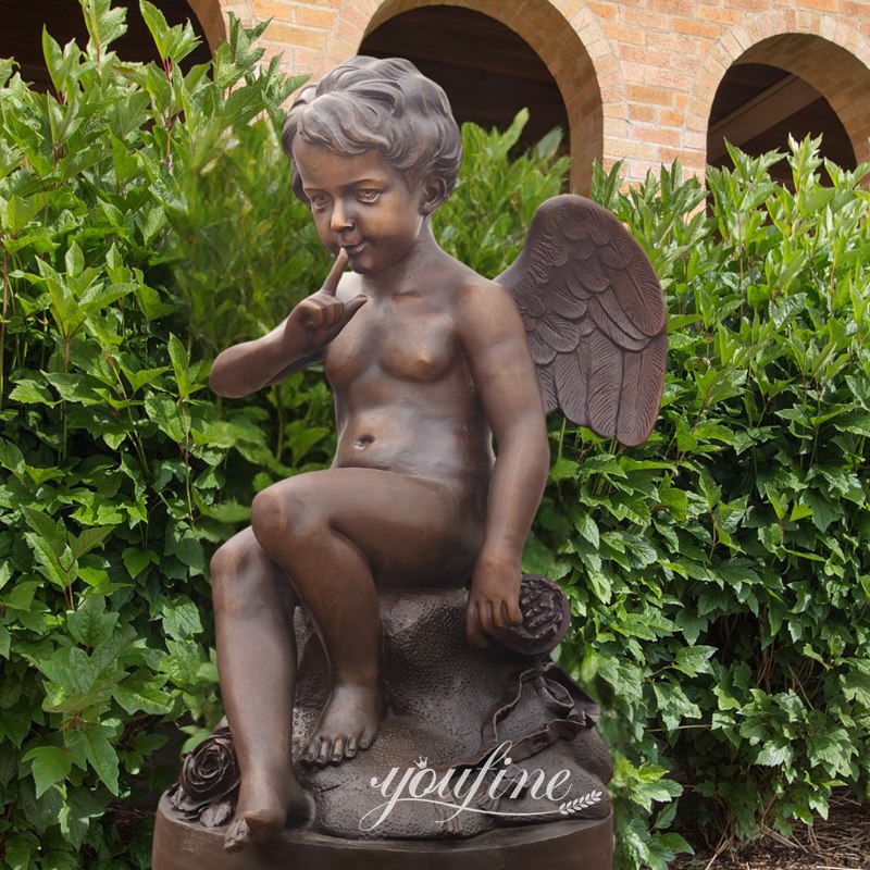 Quiet Bronze Cherub Statue with Finger to Lips for Outdoor Decor