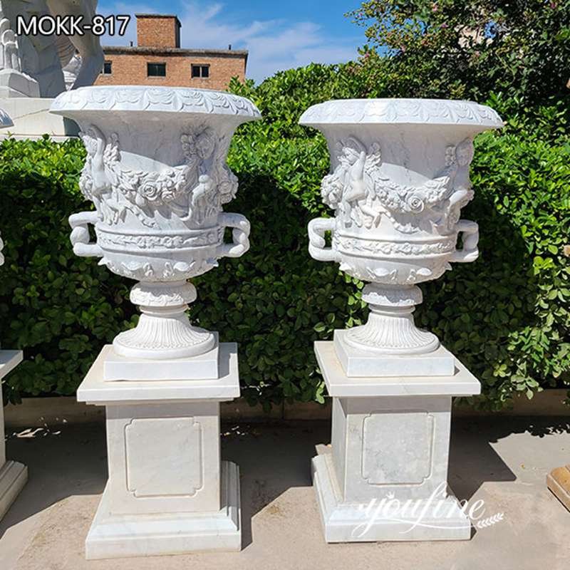 Real Marble Planter with Detailed Carvings for Sale MOKK-817