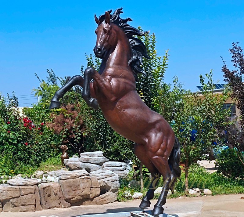 Rearing Bronze Horse Statue 