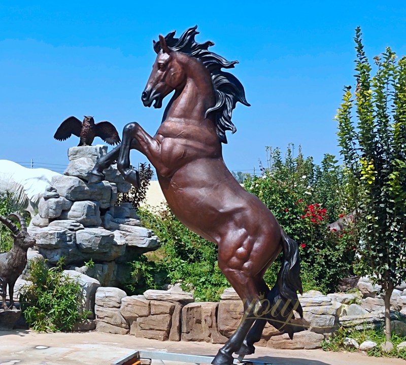 Rearing Bronze Horse Statue 