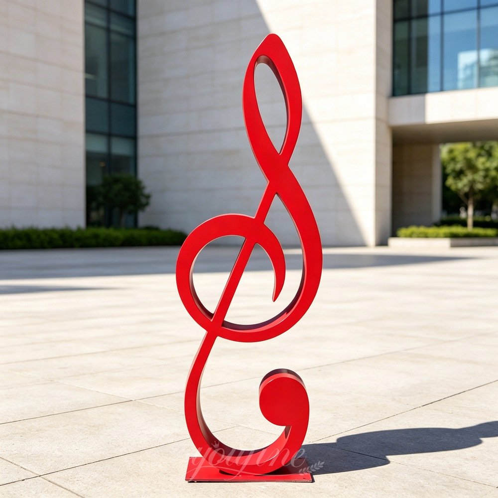 Red Stainless Steel Music Note Sculpture for Square Decor