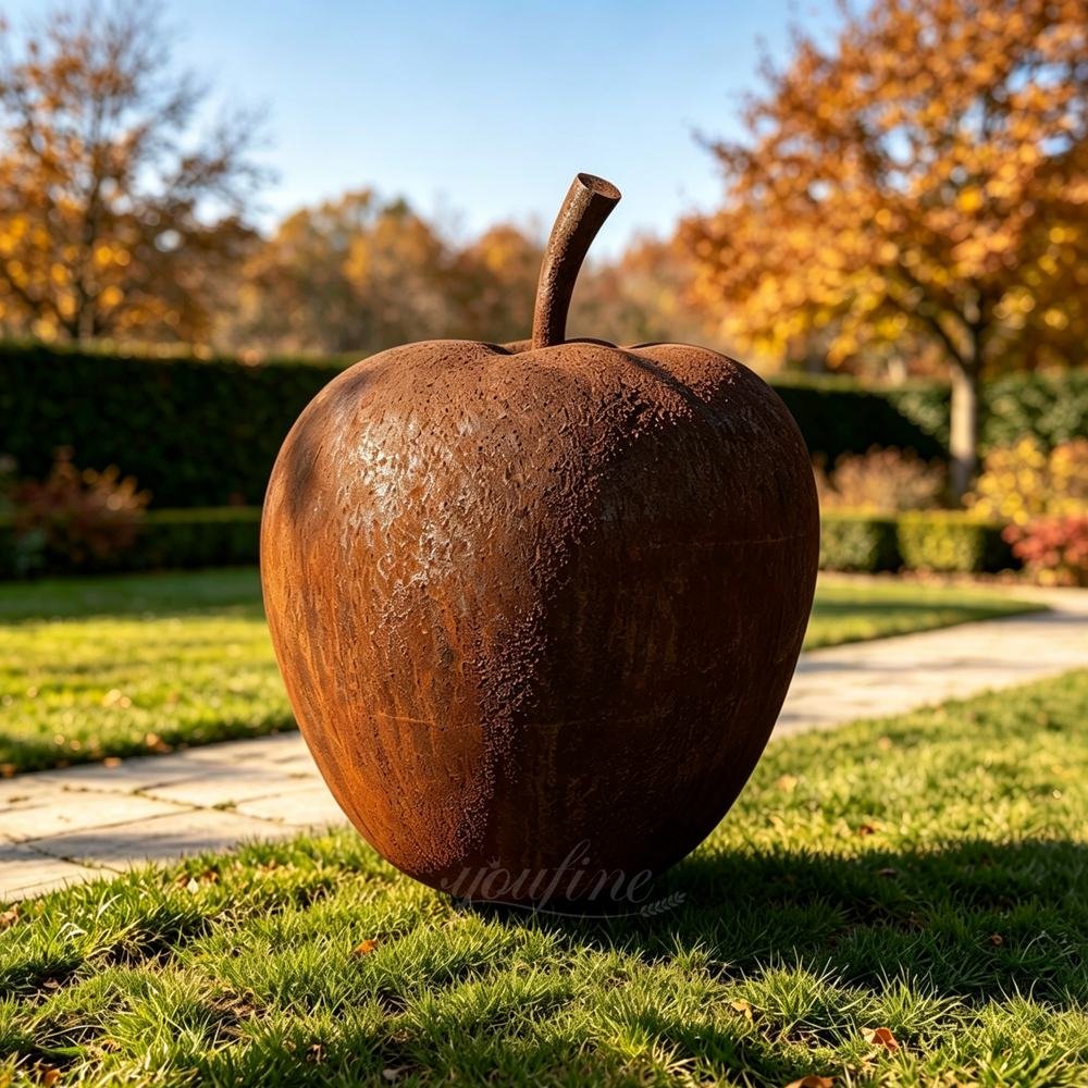 Reddish-Rust Corten Steel Apple Sculpture for Yard
