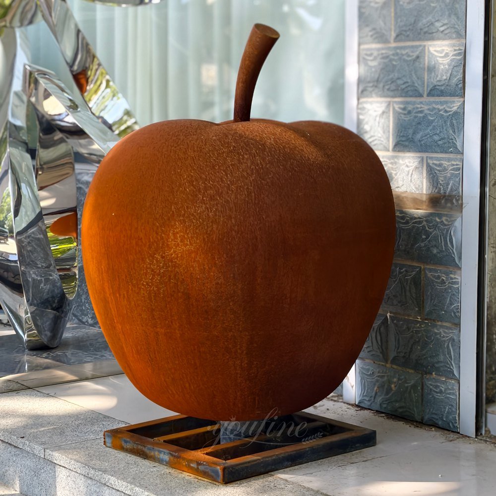 Reddish-Rust Corten Steel Apple Sculpture