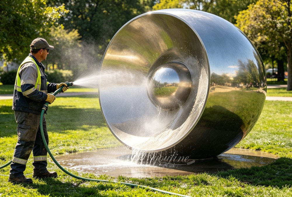 Rinse outdoor stainless steel sculpture
