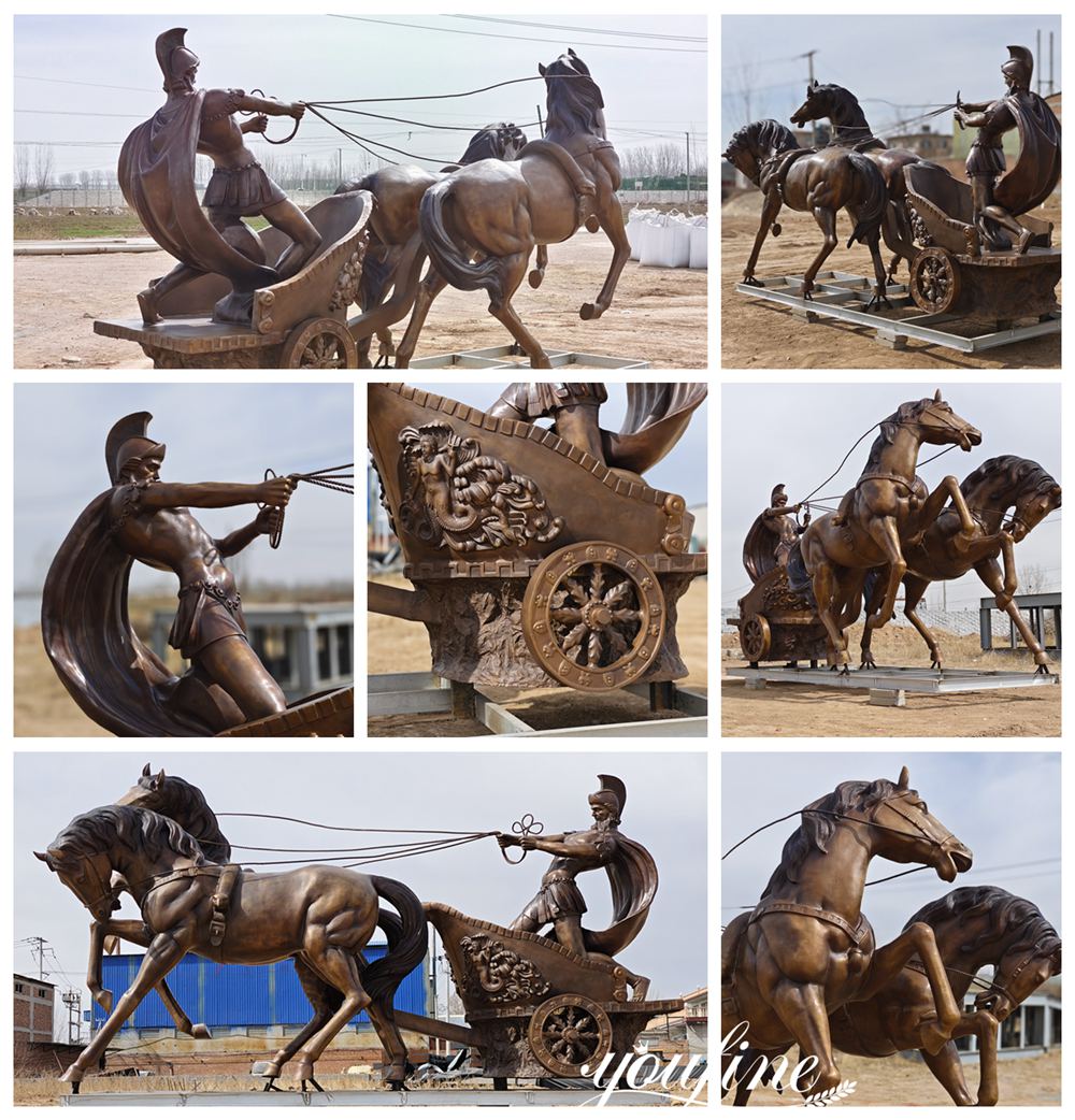Roman Style Bronze Chariot Sculpture Details
