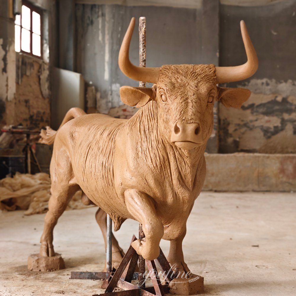 Running Bull Statue Clay Model Front View