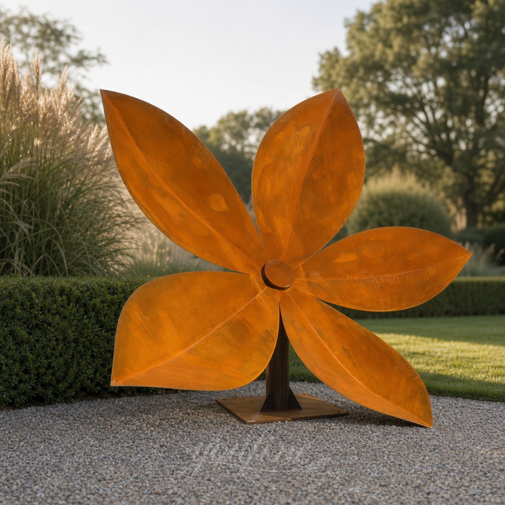 Rustic Style Corten Steel Flower Sculpture for Garden