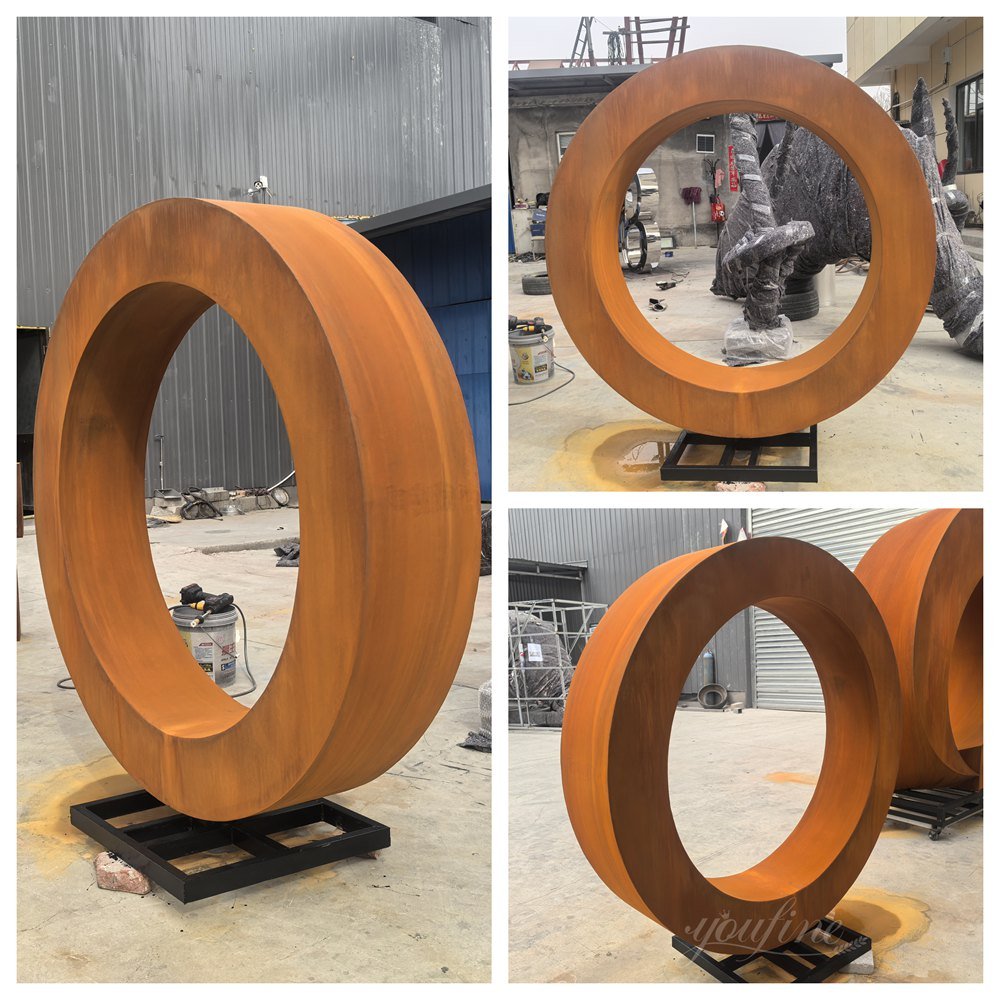 Rusty Corten Steel Ring Sculpture Details