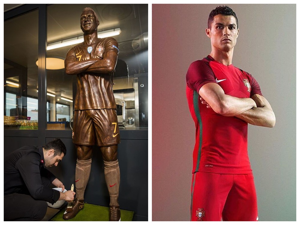 Scene of the artist Cardoso creating the Cristiano Ronaldo Chocolate Statue