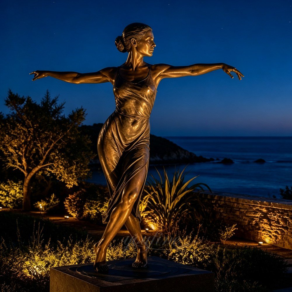 Seaside bronze sculpture with lighting decor