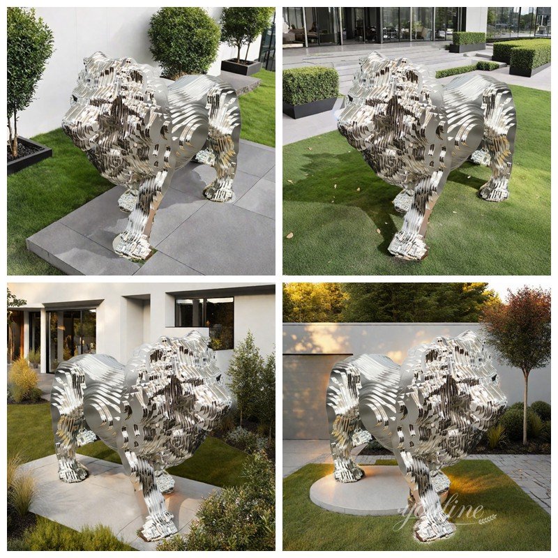 Sliced Polished Stainless Steel Lion Sculpture Application Scenes