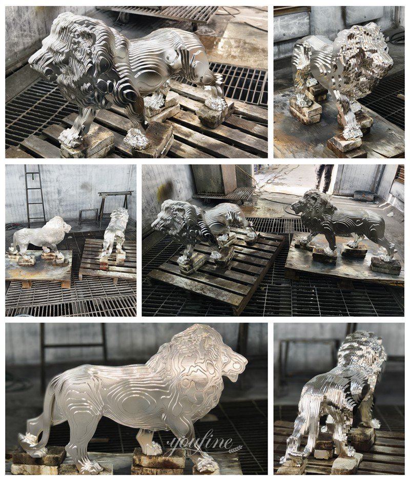 Sliced Polished Stainless Steel Lion Sculpture Details From YouFine Factory