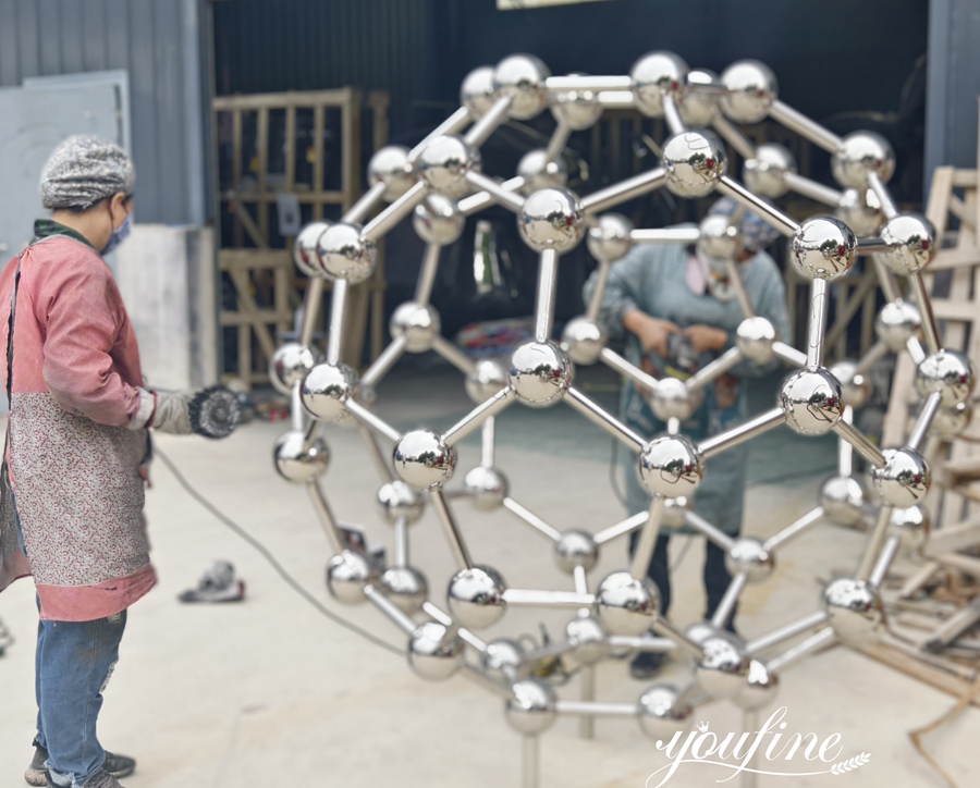 Stainless Steel Buckyball Molecular Sculpture Polishing Process Display