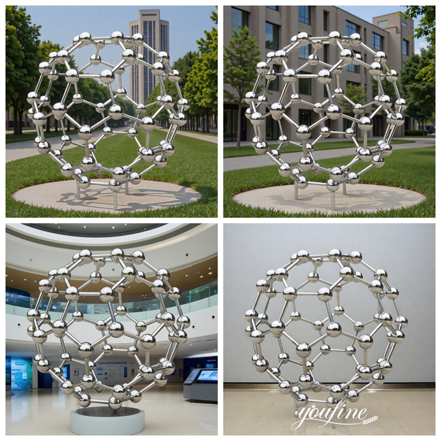 Stainless Steel Buckyball Molecular Structure Sculpture Application Scenes