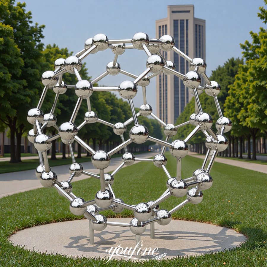 Large Stainless Steel Buckyball Molecular Structure Sculpture for Academy Decor