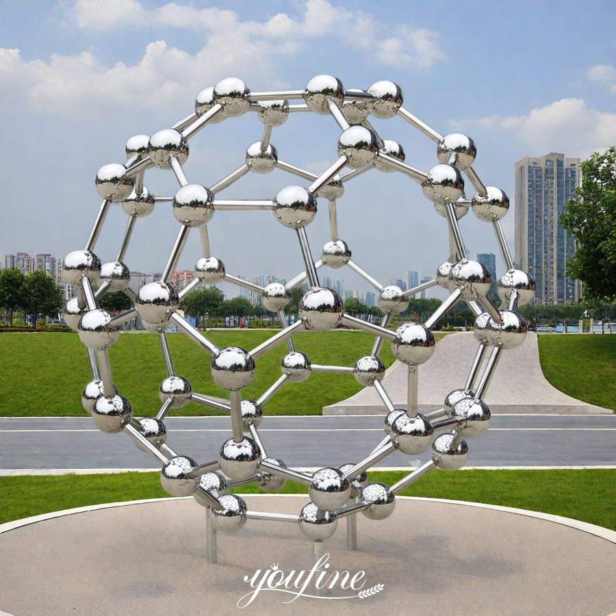 High Quality Stainless Steel Buckyball Molecular Structure Sculpture for Park Decor