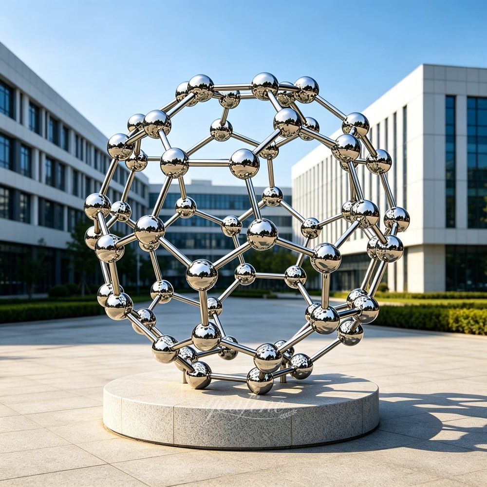Stainless Steel Buckyball Molecular Structure Sculpture for Science Park Square