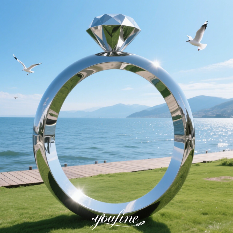 Large Stainless Steel Diamond Ring Sculpture for Seaside Decor