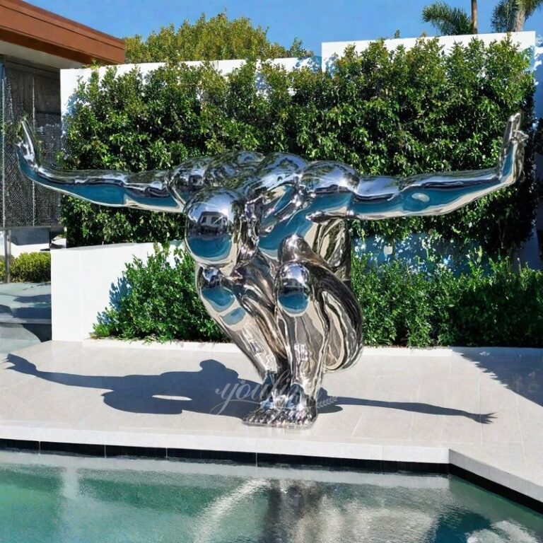 Modern Stainless Steel Diving Man Sculpture for Pool Decor