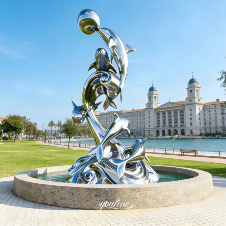 Stainless Steel Dolphin Sculpture Water Feature for Park Decor