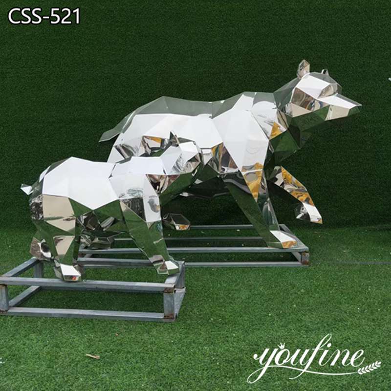 Stainless Steel Geometric Bear Sculpture Outdoor Decor Supplier CSS-521 (1)