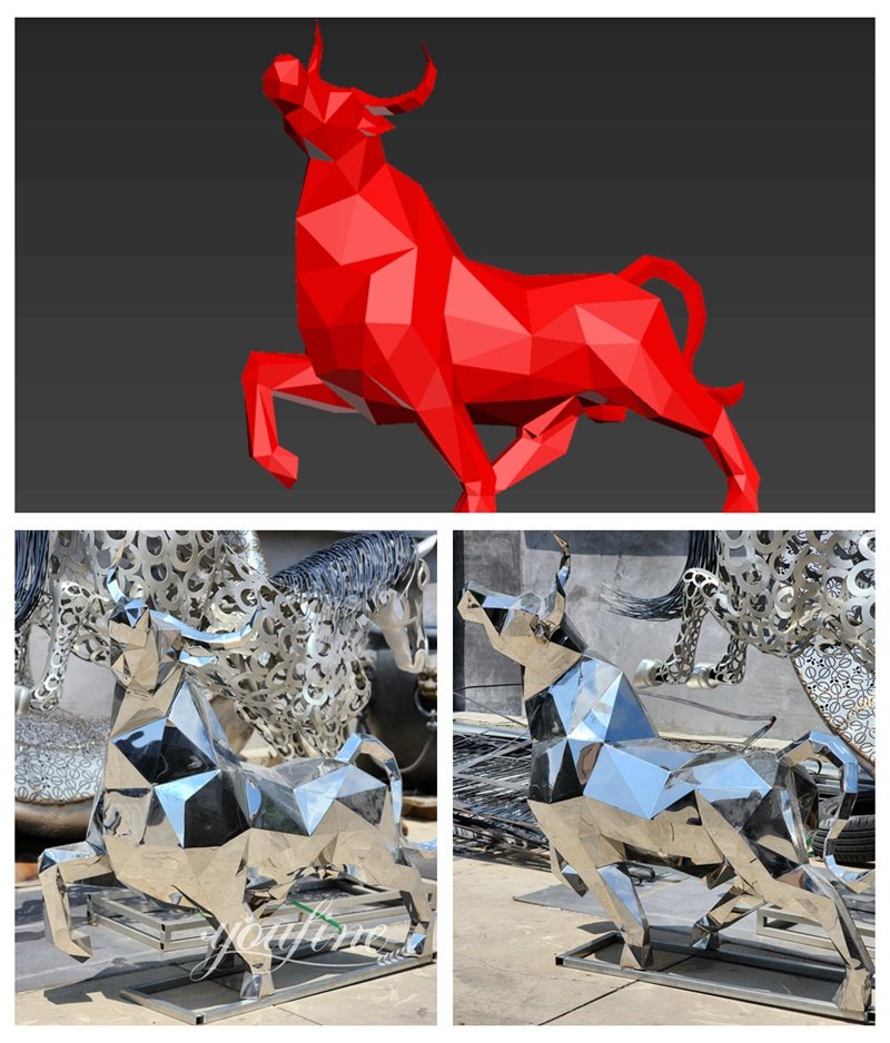 Stainless Steel Geometric Bull Statue Details